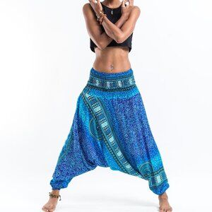 Harem Pants 2-in-1 blue baggy low crotch hippie pants and jumpsuit one size